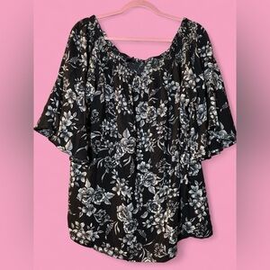 Black and White Floral Blouse